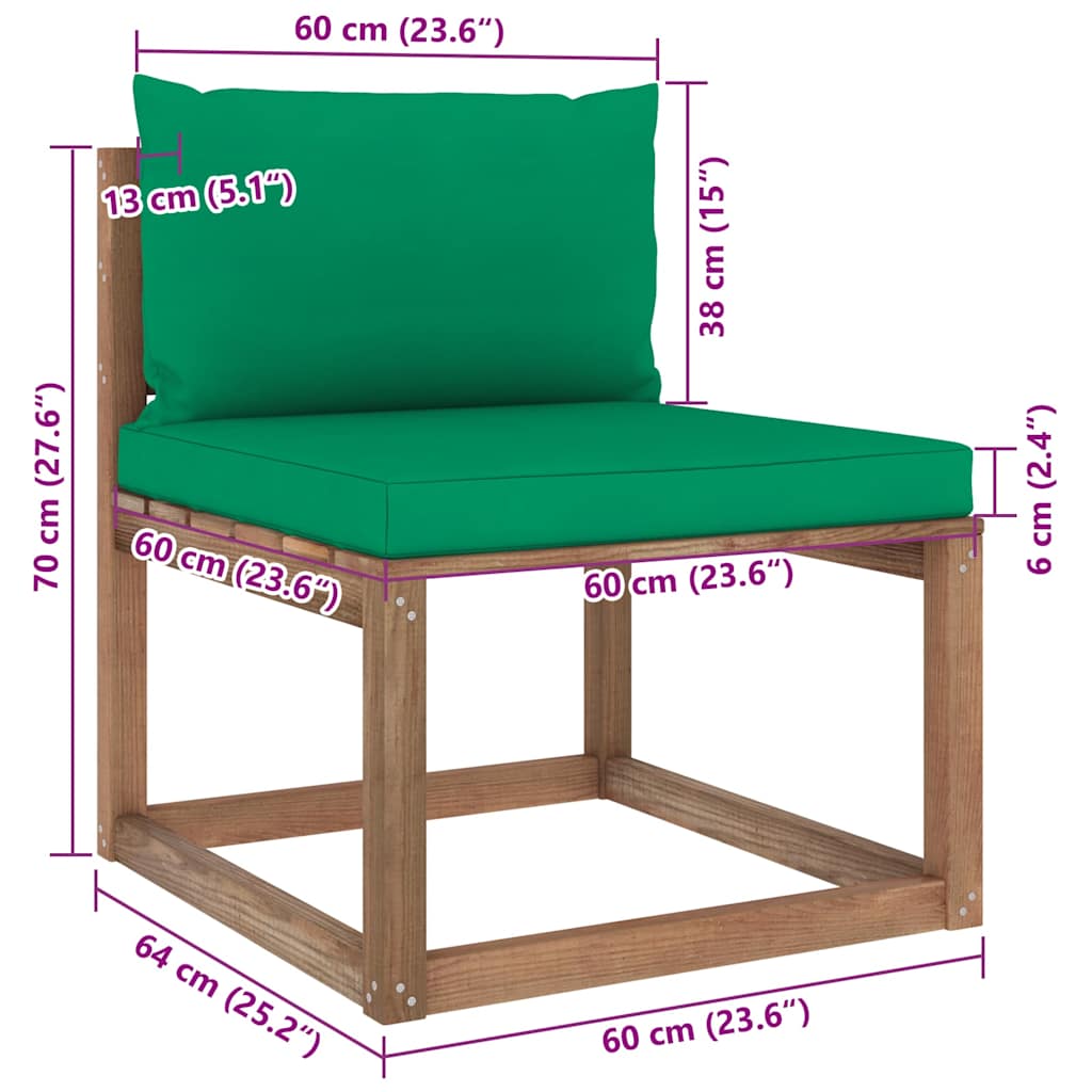 Set Salotto Giardino Pallet con Cuscini 7 pz in Pino Impregnato