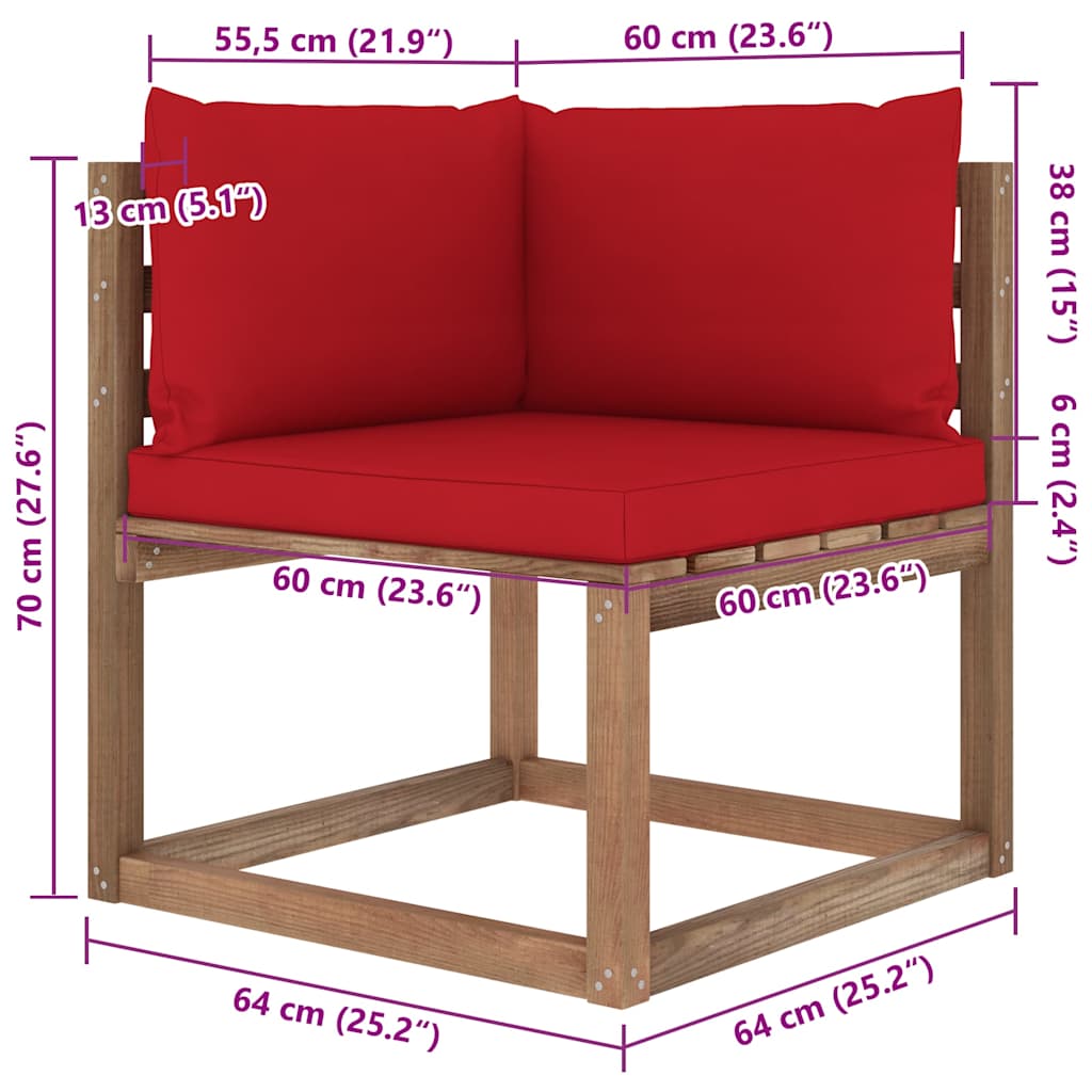 Set Salotto Giardino Pallet con Cuscini 7 pz in Pino Impregnato