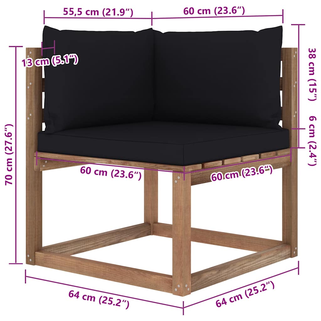 Set Salotto Giardino Pallet con Cuscini 7 pz in Pino Impregnato