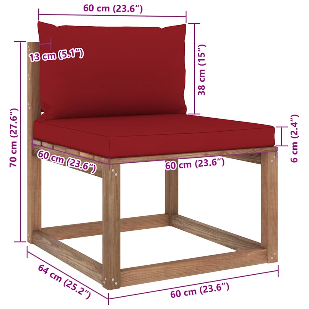 Set Salotto Giardino Pallet con Cuscini 7 pz in Pino Impregnato