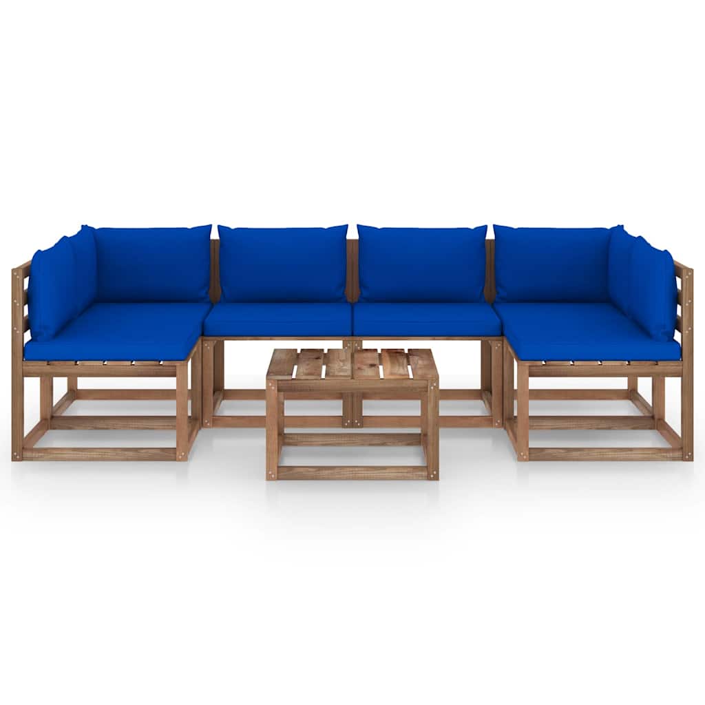 Set Salotto Giardino Pallet con Cuscini 7 pz in Pino Impregnato