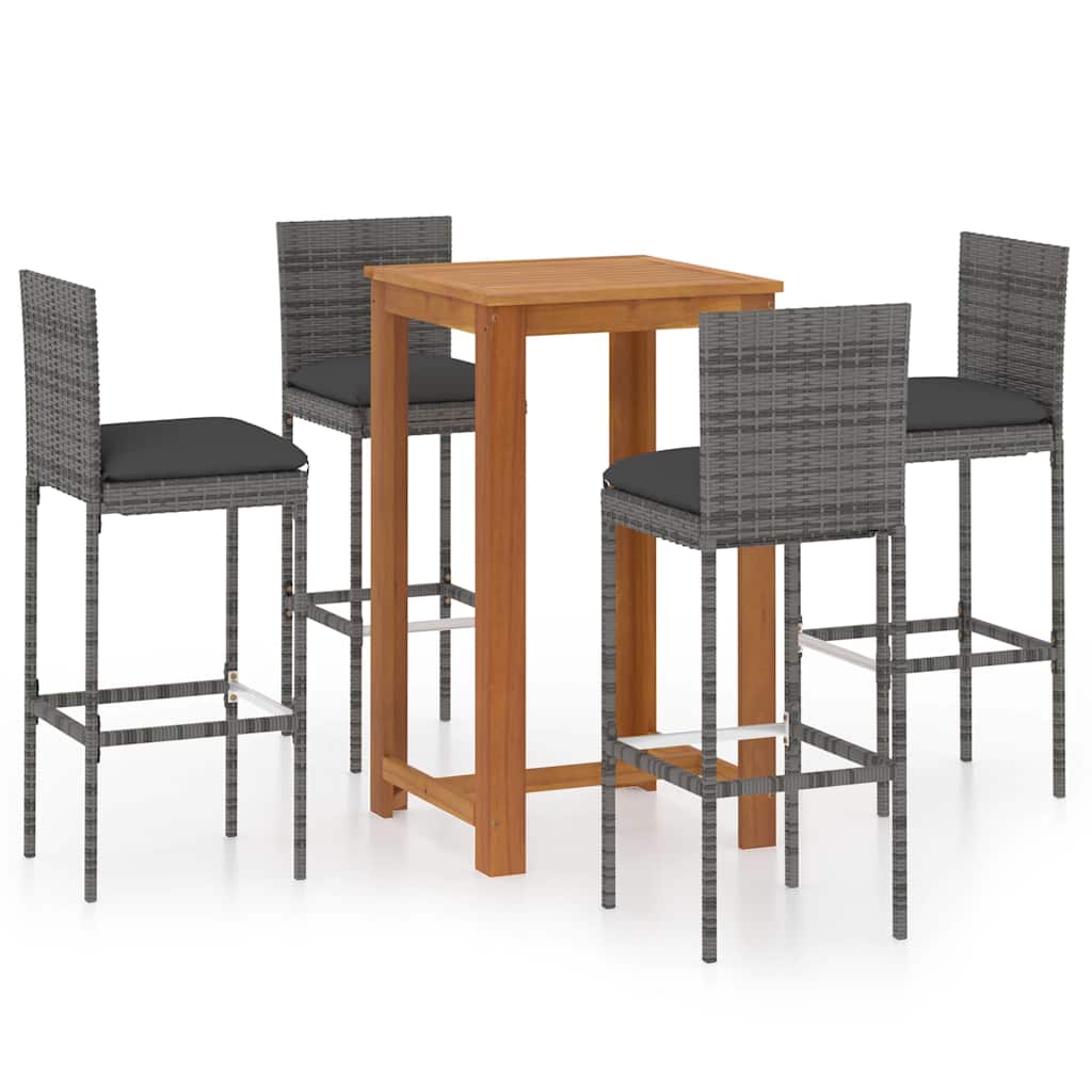 Set Bar da Giardino 5pz con Cuscini Grigio