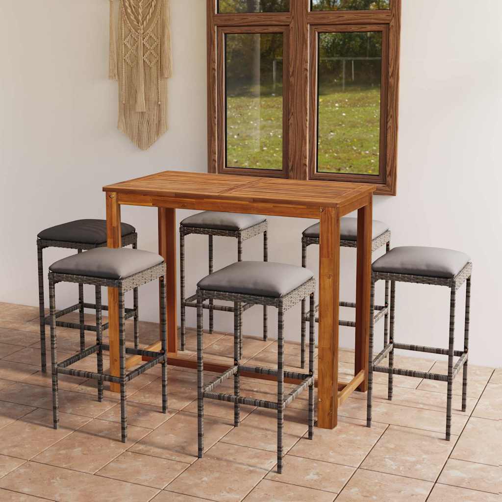 Set da Bar da Giardino 7 pz con Cuscini Grigio