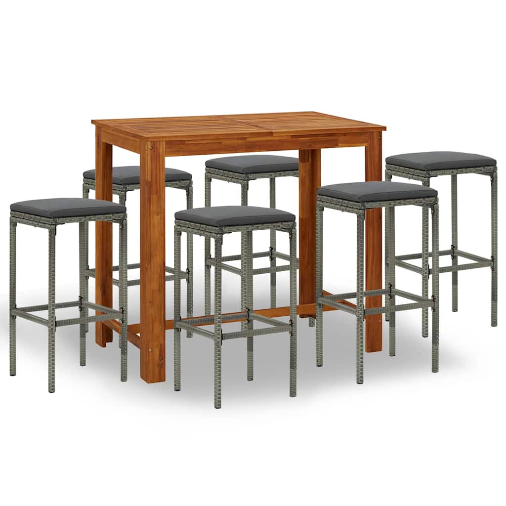 Set da Bar da Giardino 7 pz con Cuscini Grigio