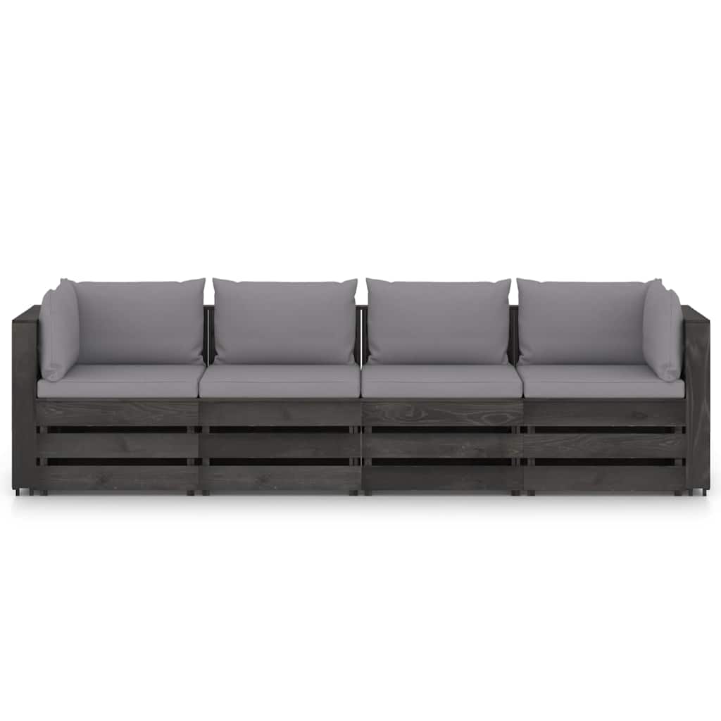 Divano da Giardino 4 Posti con Cuscini Legno Impregnato Grigio