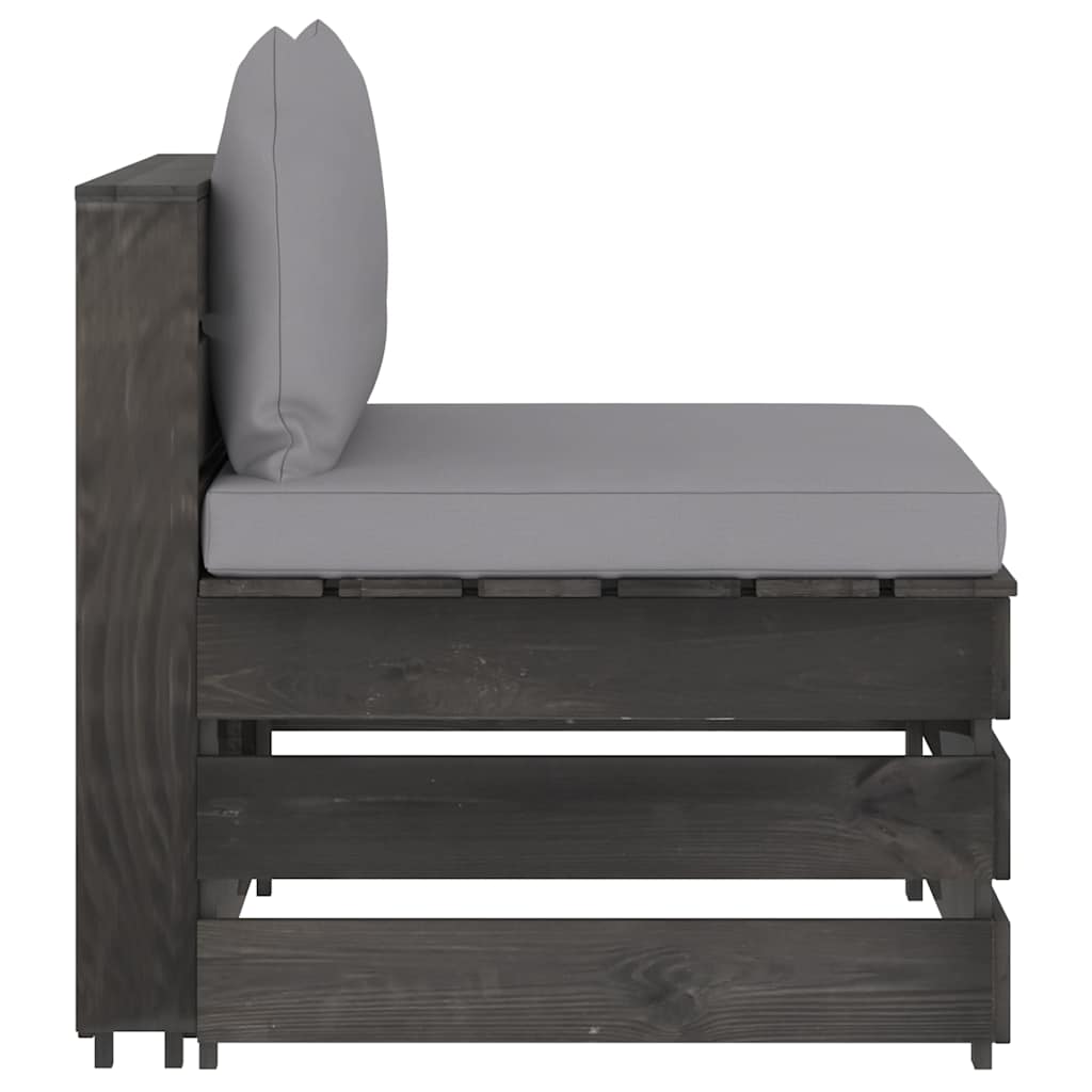 Divano da Giardino 4 Posti con Cuscini Legno Impregnato Grigio