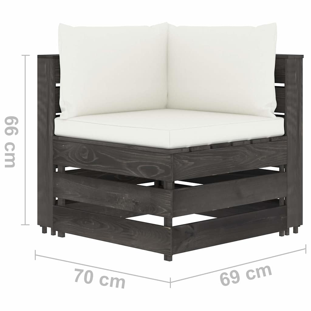 Divano da Giardino 4 Posti con Cuscini Legno Impregnato Grigio