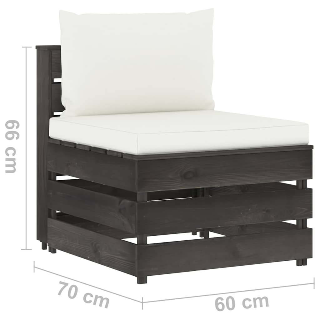 Divano da Giardino 4 Posti con Cuscini Legno Impregnato Grigio