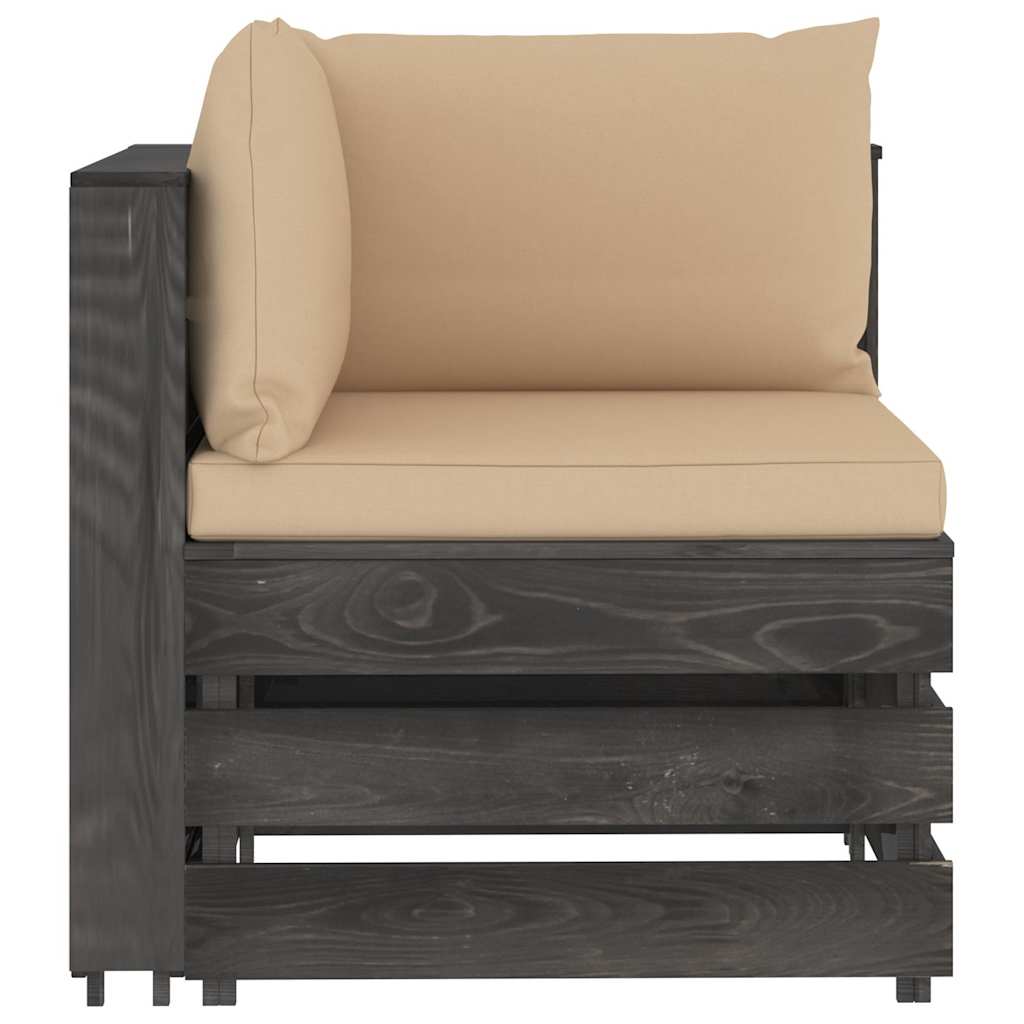 Divano da Giardino 4 Posti con Cuscini Legno Impregnato Grigio