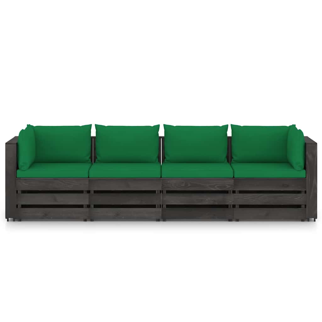 Divano da Giardino 4 Posti con Cuscini Legno Impregnato Grigio