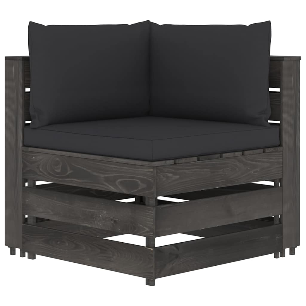 Divano da Giardino 4 Posti con Cuscini Legno Impregnato Grigio