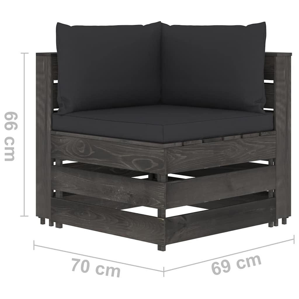 Divano da Giardino 4 Posti con Cuscini Legno Impregnato Grigio