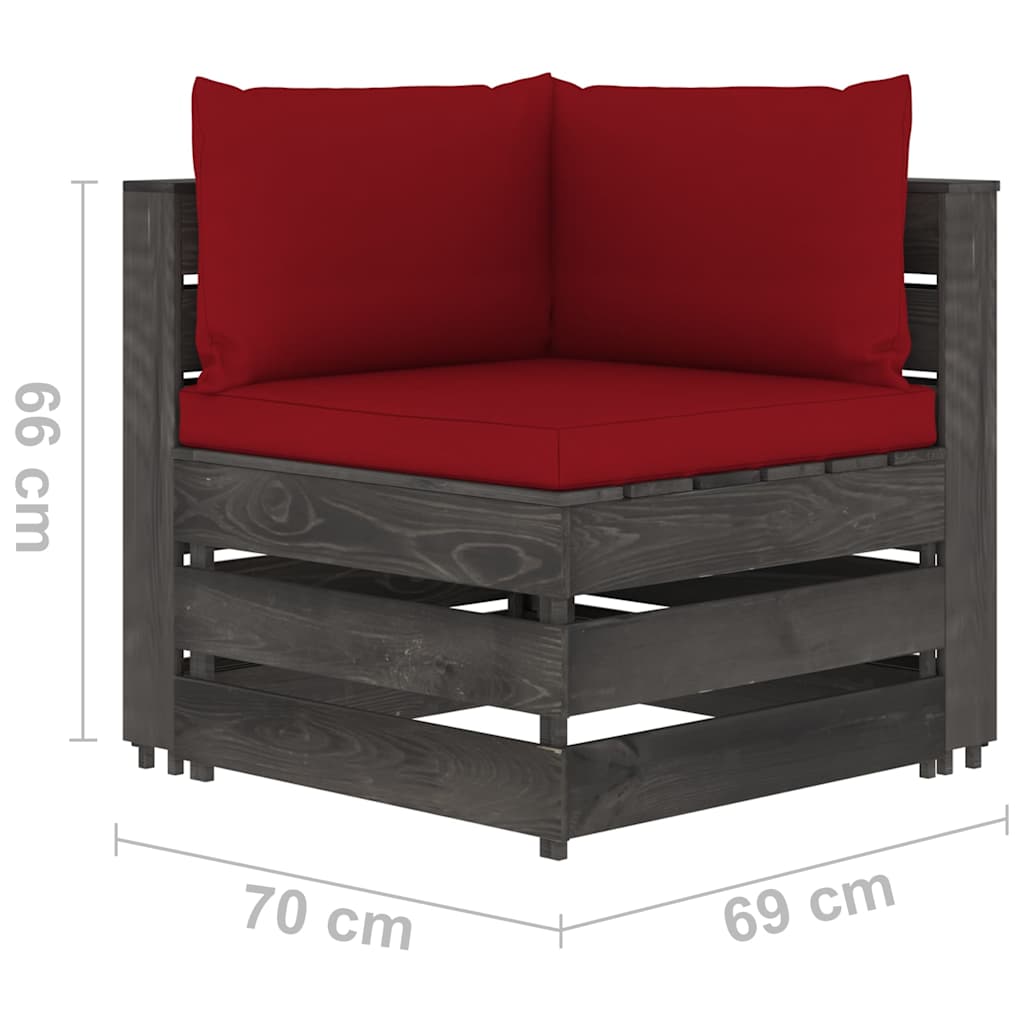 Divano da Giardino 4 Posti con Cuscini Legno Impregnato Grigio