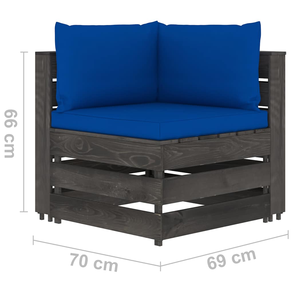 Divano da Giardino 4 Posti con Cuscini Legno Impregnato Grigio