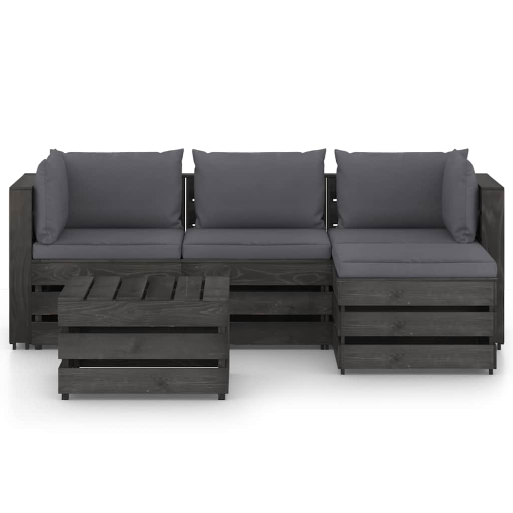 Set Salotto da Giardino 5pz con Cuscini Legno Impregnato Grigio