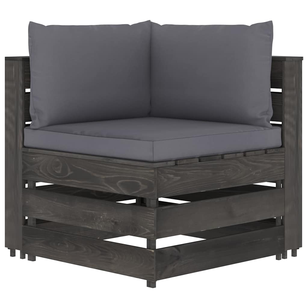 Set Salotto da Giardino 5pz con Cuscini Legno Impregnato Grigio