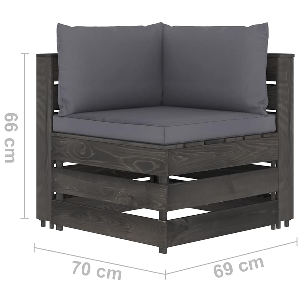 Set Salotto da Giardino 5pz con Cuscini Legno Impregnato Grigio