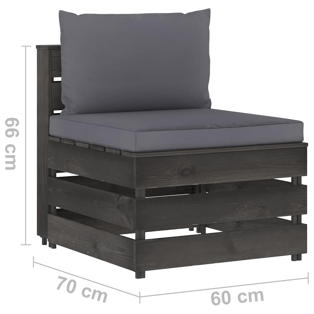 Set Salotto da Giardino 5pz con Cuscini Legno Impregnato Grigio
