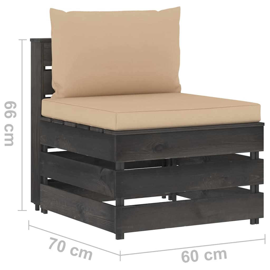 Set Salotto da Giardino 5pz con Cuscini Legno Impregnato Grigio