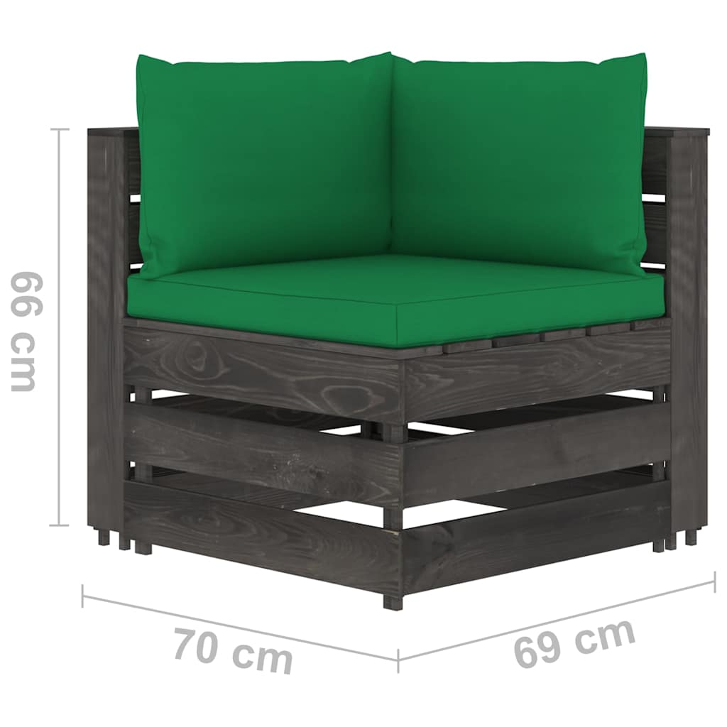 Set Salotto da Giardino 5pz con Cuscini Legno Impregnato Grigio