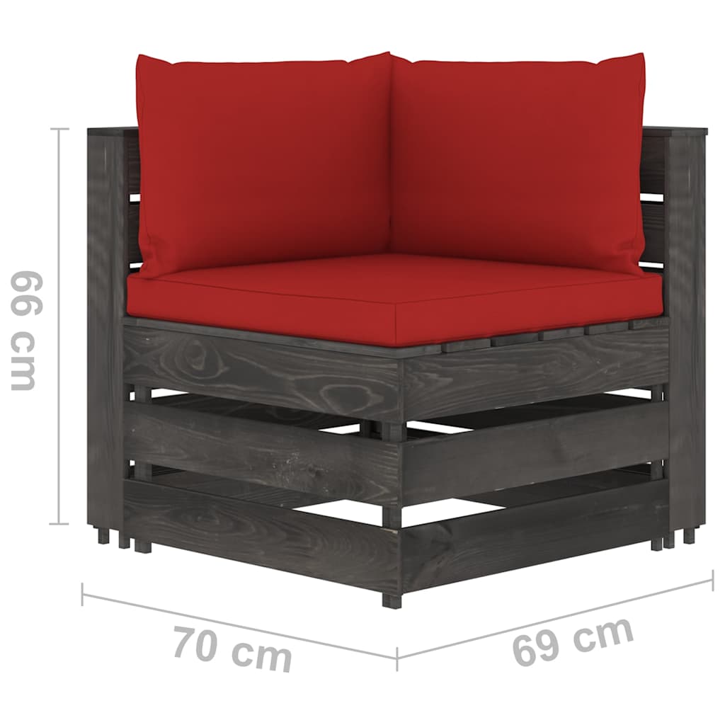 Set Salotto da Giardino 5pz con Cuscini Legno Impregnato Grigio