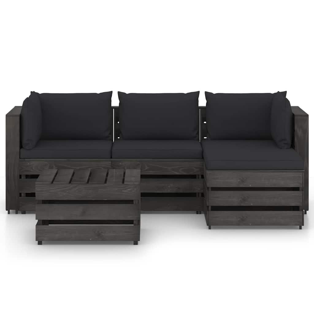 Set Salotto da Giardino 5pz con Cuscini Legno Impregnato Grigio