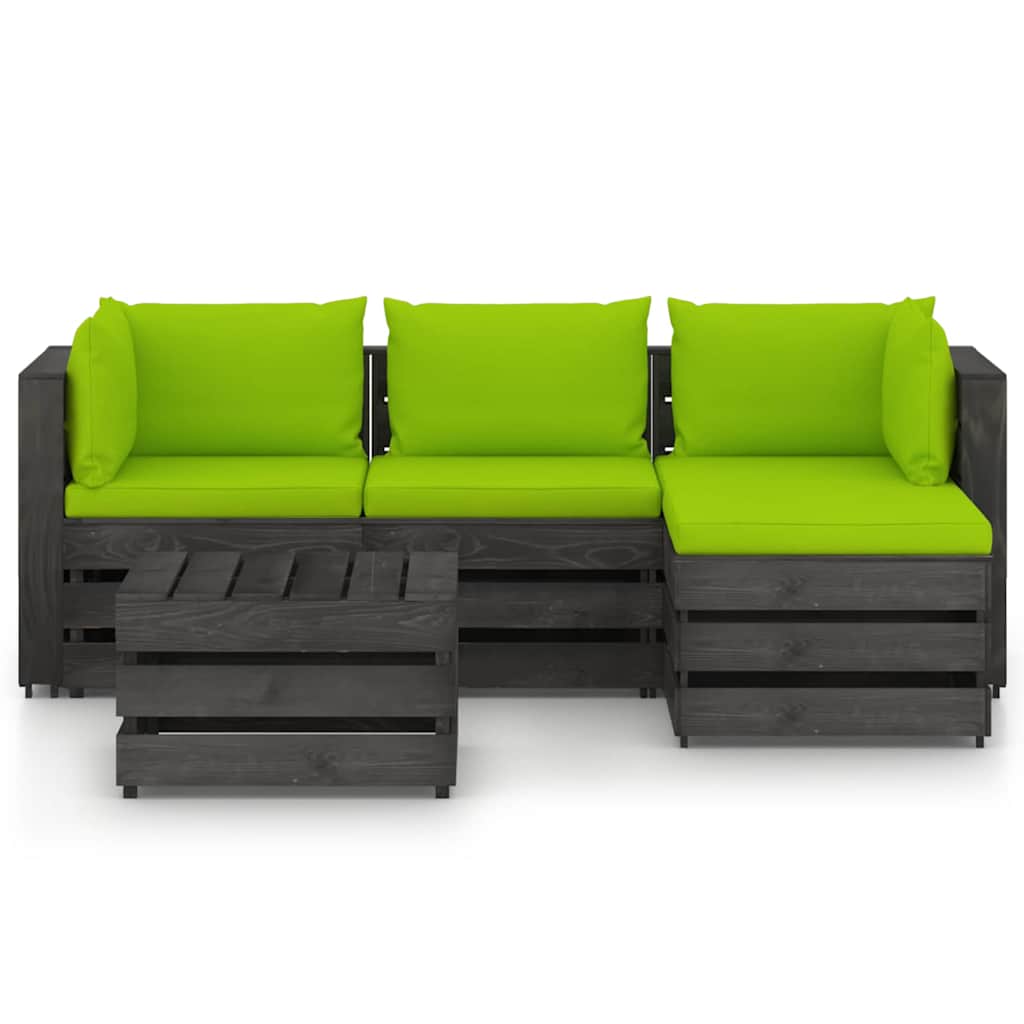 Set Divani da Giardino con Cuscini 5 pz Legno Impregnato Grigio