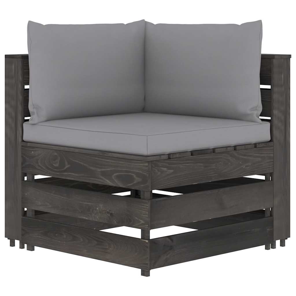 Set Salotto da Giardino 5pz con Cuscini Legno Impregnato Grigio