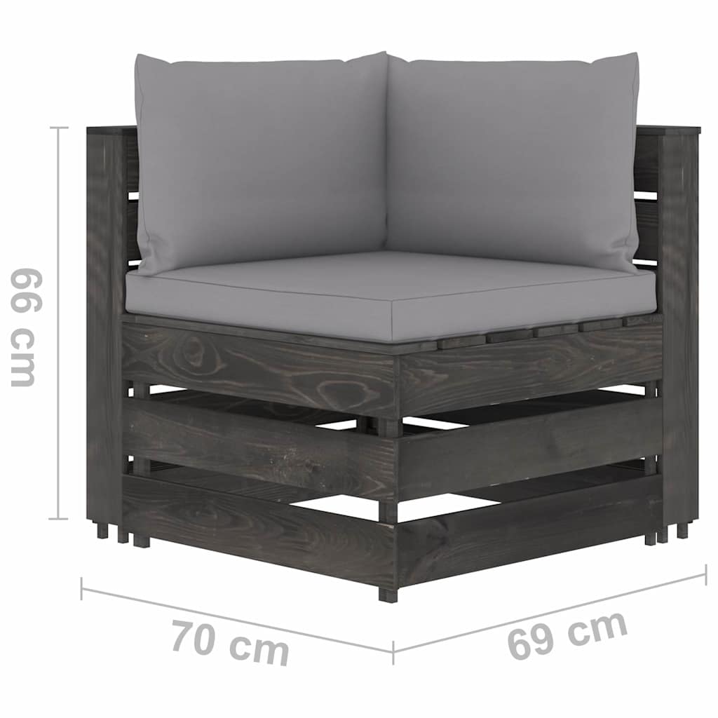 Set Salotto da Giardino 5pz con Cuscini Legno Impregnato Grigio