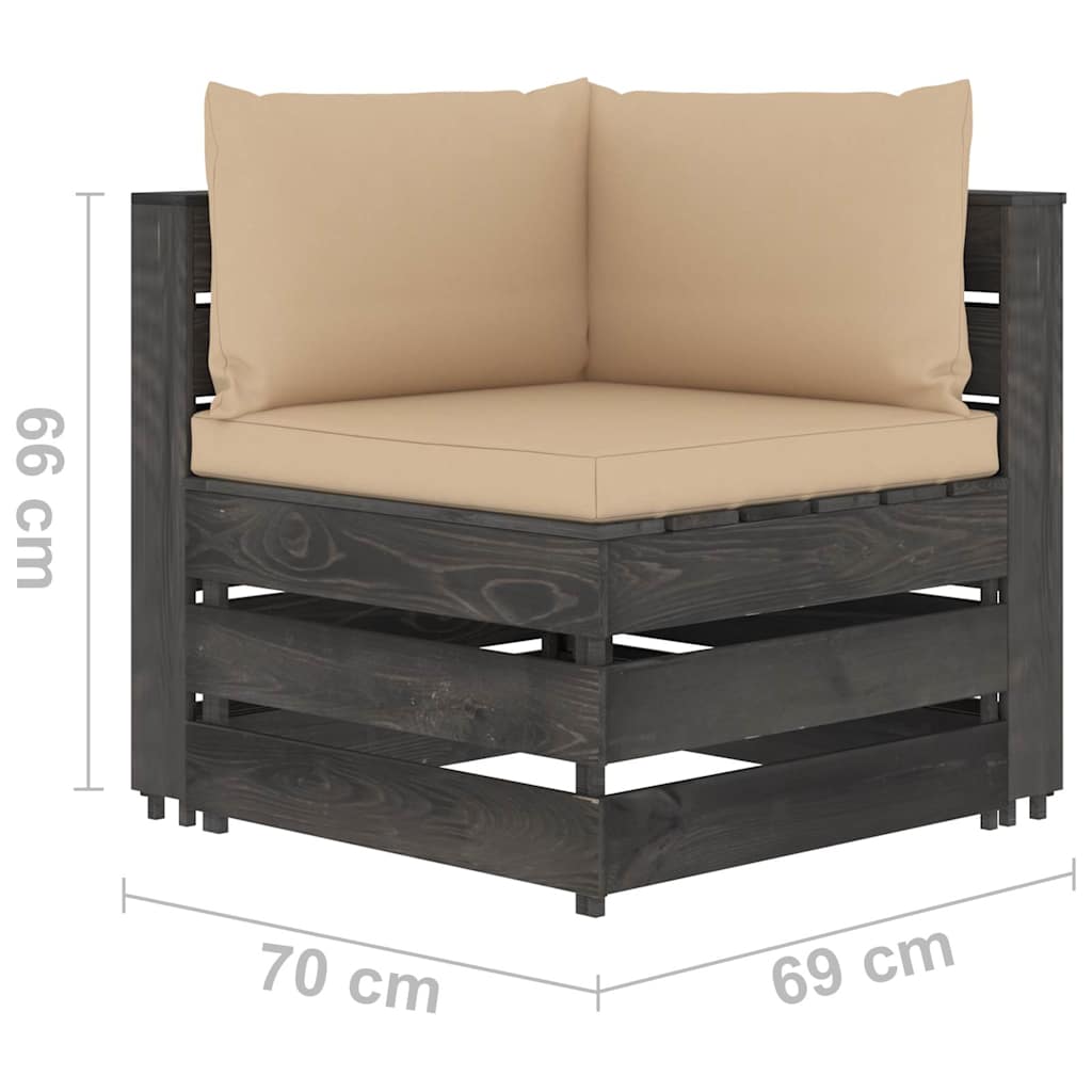Set Salotto da Giardino 5pz con Cuscini Legno Impregnato Grigio