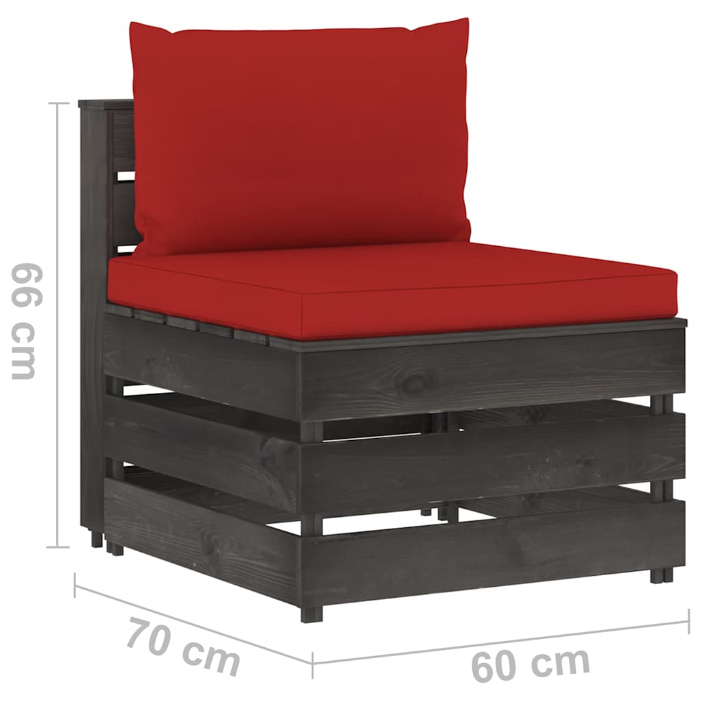 Set Salotto da Giardino 5pz con Cuscini Legno Impregnato Grigio