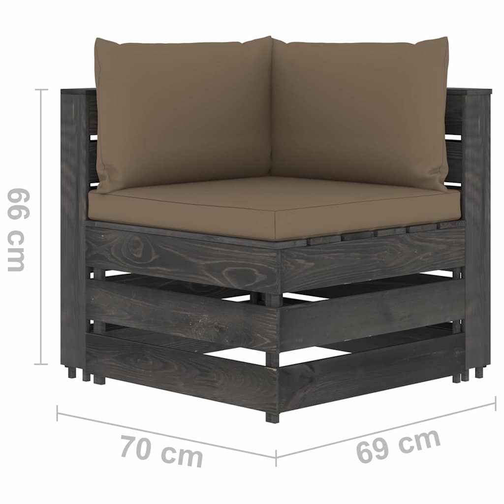 Set Salotto da Giardino 5pz con Cuscini Legno Impregnato Grigio