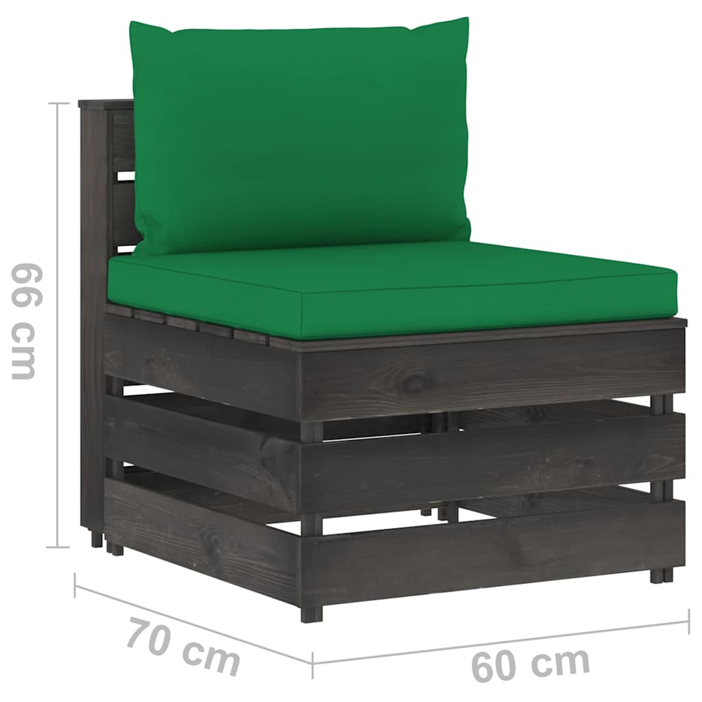 Set Salotto da Giardino 6pz con Cuscini Legno Impregnato Grigio