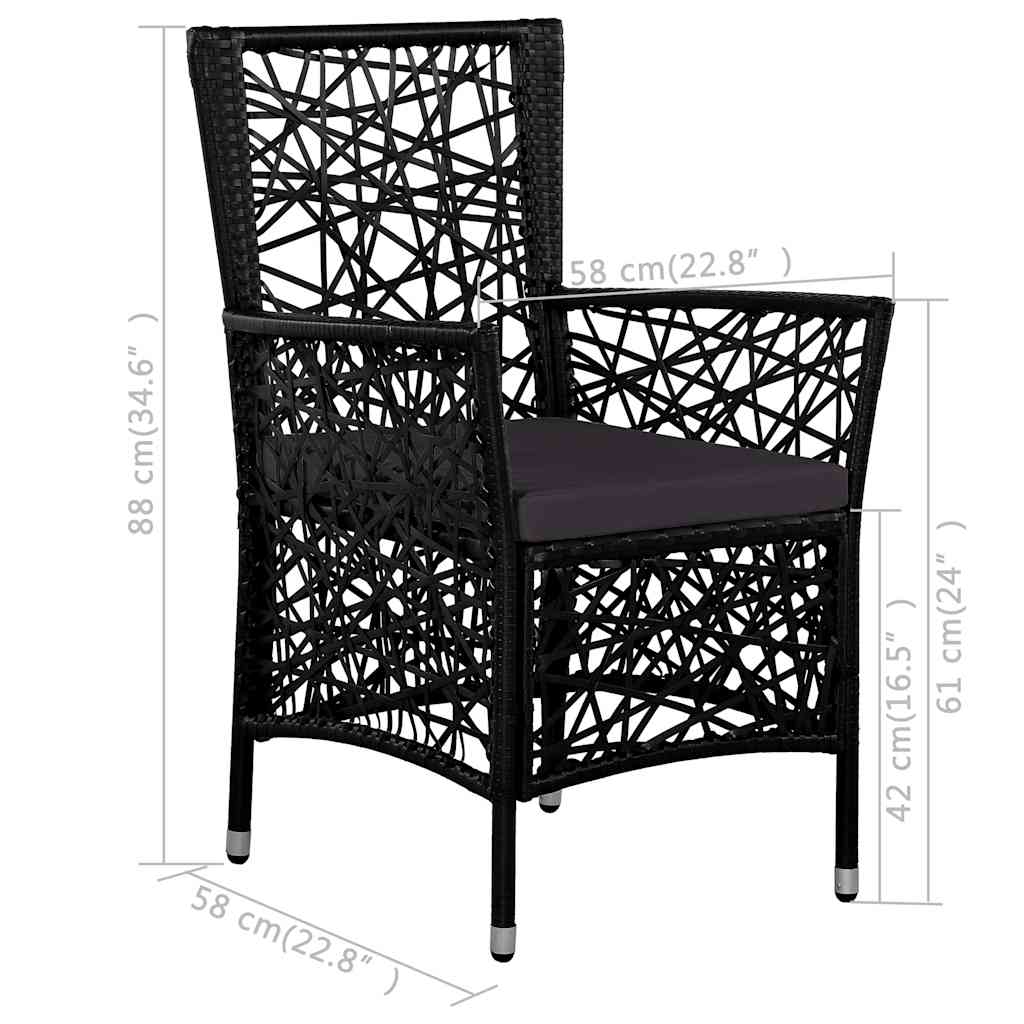 Set Mobili da Pranzo per Giardino 3 pz Nero