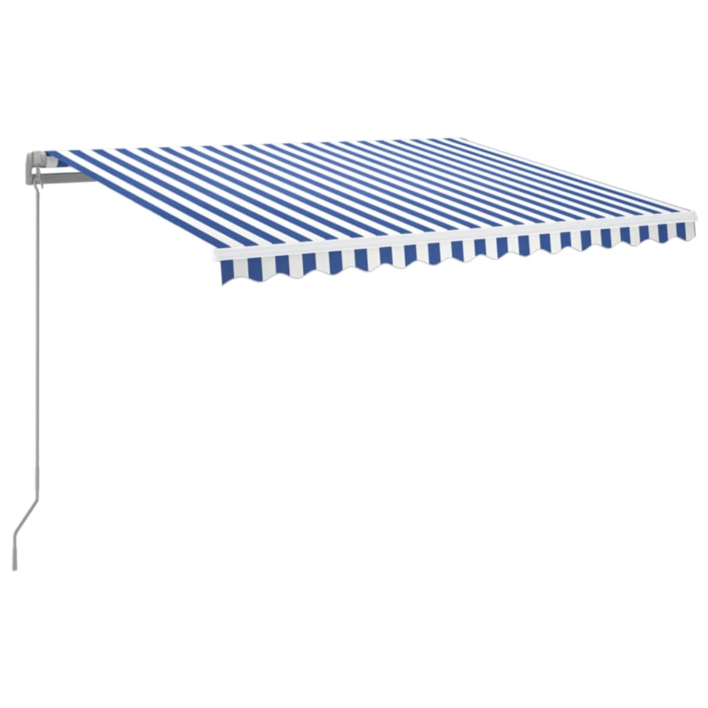 Tenda da Sole Retrattile Manuale con LED 350x250cm Blu e Bianca