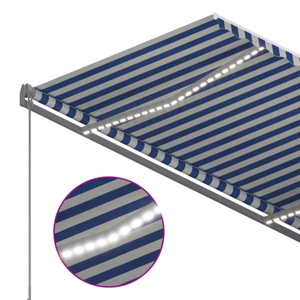 Tenda da Sole Retrattile Manuale con LED 350x250cm Blu e Bianca