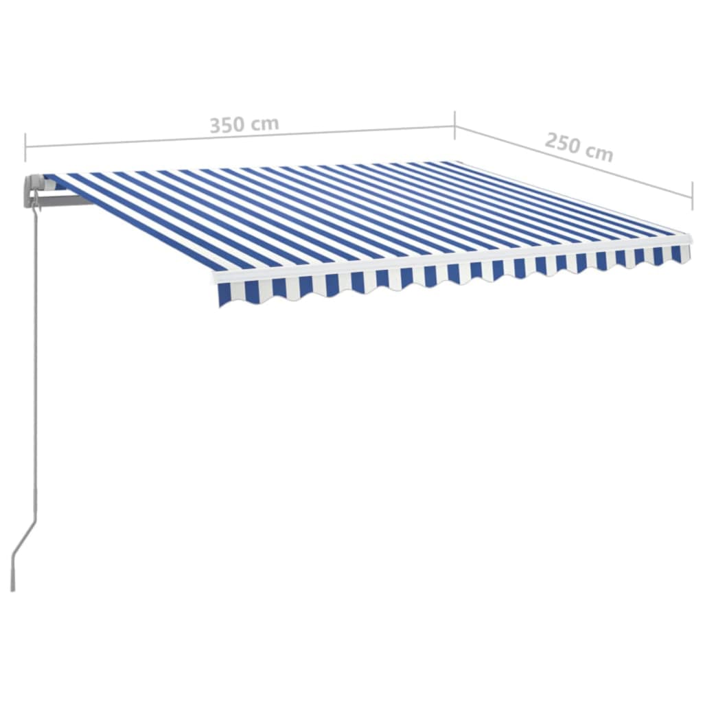 Tenda da Sole Retrattile Manuale con LED 350x250cm Blu e Bianca
