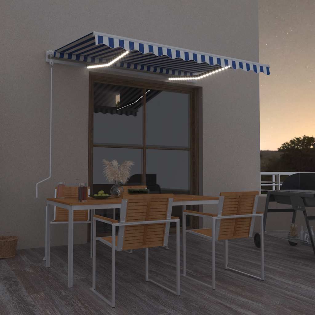 Tenda Automatica con Sensore Vento e LED 350x250 cm Blu Bianca