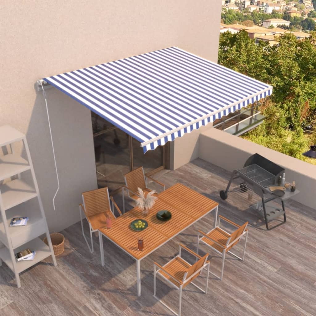 Tenda da Sole Retrattile Automatica 450x300 cm Blu e Bianca