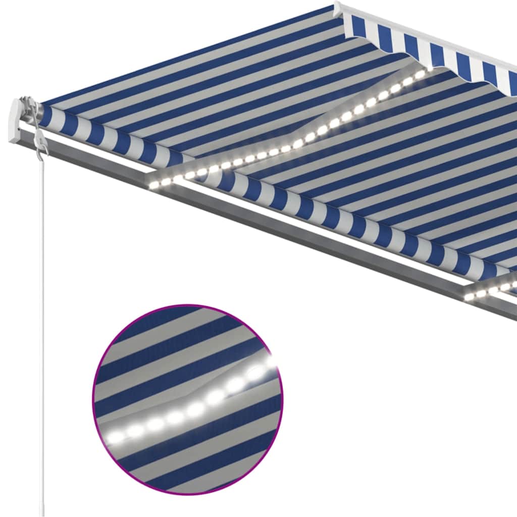 Tenda Automatica con Sensore Vento e LED 450x300 cm Blu Bianca