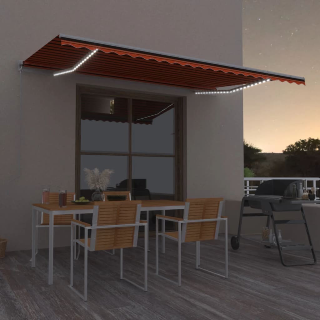 Tenda Sole Retrattile Manuale LED 500x300 cm Arancione Marrone