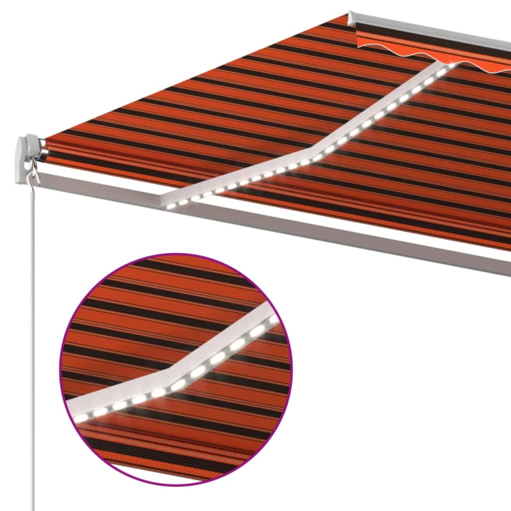 Tenda Sole Retrattile Manuale LED 500x300 cm Arancione Marrone