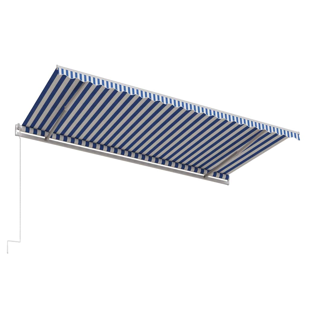 Tenda da Sole Retrattile Manuale con LED 500x300cm Blu e Bianco