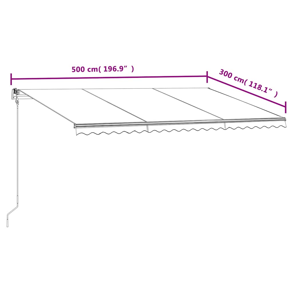 Tenda da Sole Retrattile Manuale con LED 500x300cm Blu e Bianco