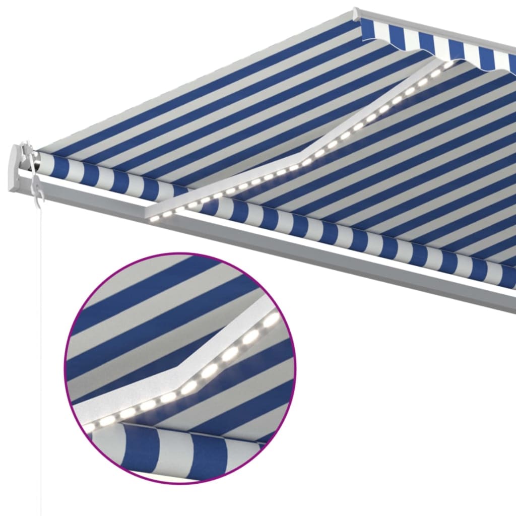 Tenda Automatica Sensore Vento e LED 500x300 cm Blu Bianca