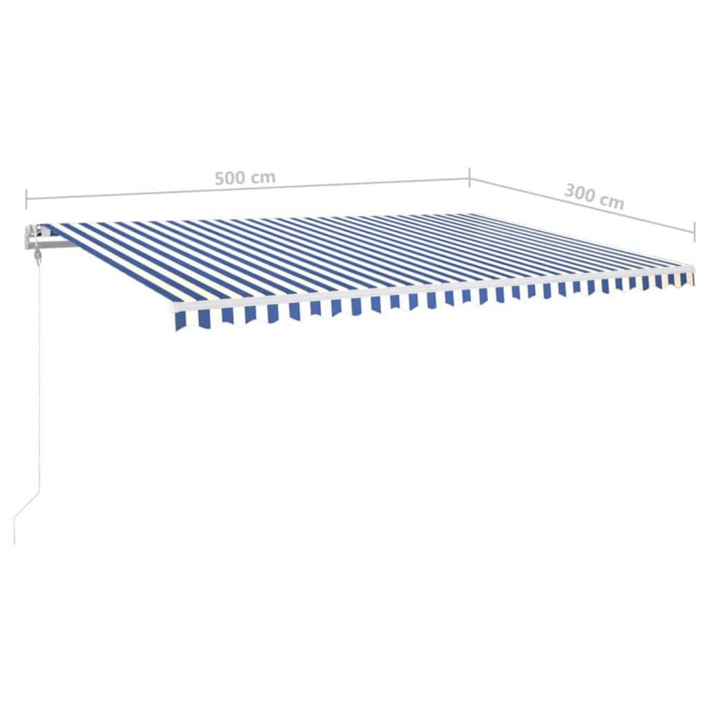 Tenda Automatica Sensore Vento e LED 500x300 cm Blu Bianca
