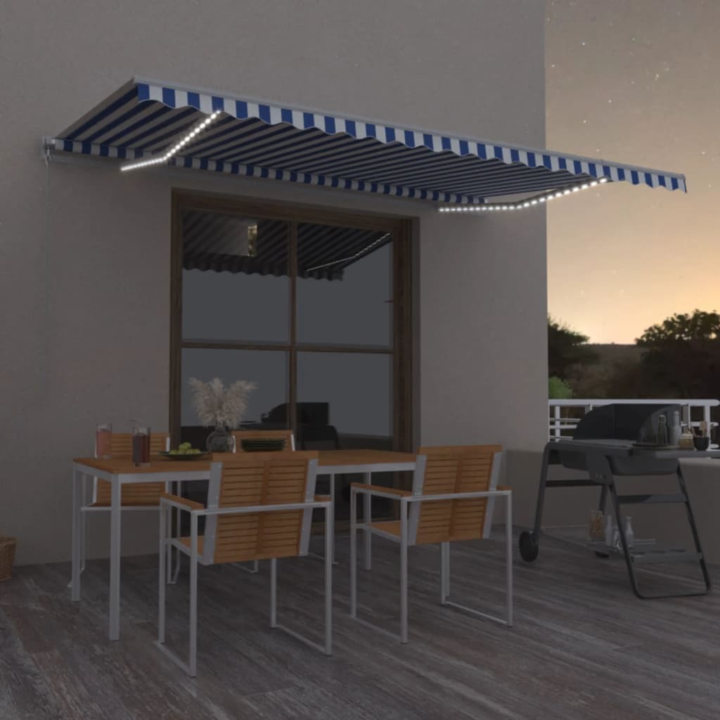Tenda retrattile Blu e Bianco 500 × 350 cm Tessuto e Alluminio