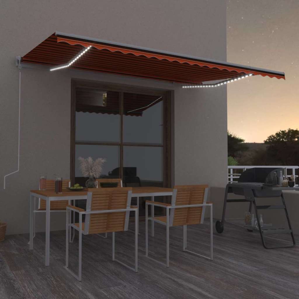 Tenda Automatica Sensore Vento e LED 500x350 cm Arancio Marrone