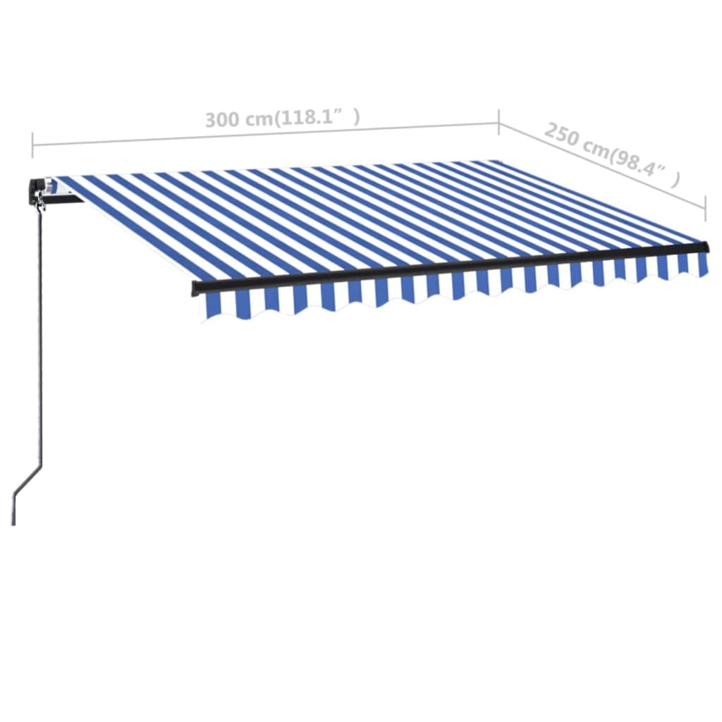 Tenda da Sole Retrattile Manuale con LED 300x250cm Blu e Bianco