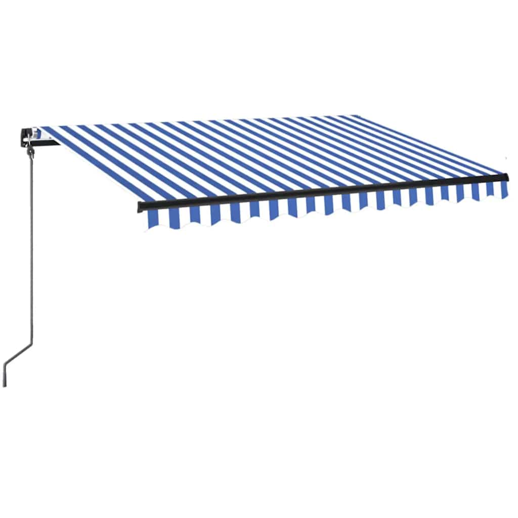 Tenda da Sole Retrattile Manuale con LED 350x250cm Blu e Bianca